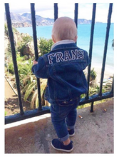 Load image into Gallery viewer, KIDS CUSTOM DENIM JACKET- Basic Black White Alphabet