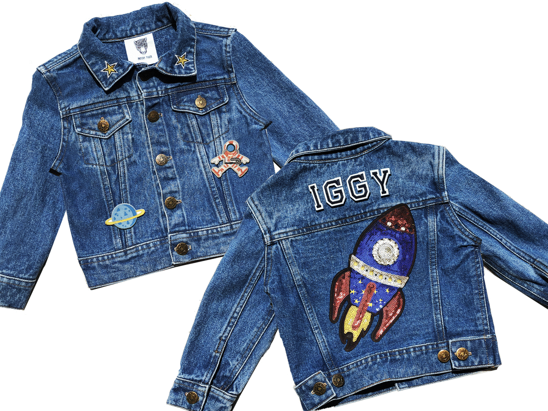 Kids denim best sale jacket with patches