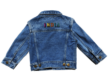 Load image into Gallery viewer, KIDS CUSTOM DENIM JACKET- Basic Rainbow Alphabet