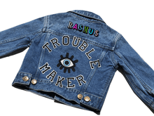 Load image into Gallery viewer, KIDS CUSTOM DENIM JACKET- Statement Trouble Maker