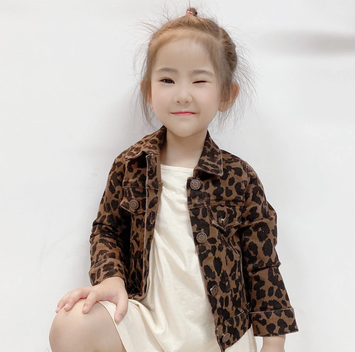 Shop KIDS CUSTOM LEOPARD DENIM JACKET Special Edition leopard