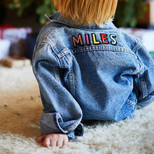 Load image into Gallery viewer, KIDS CUSTOM DENIM JACKET- Basic Rainbow Alphabet