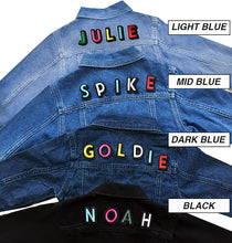 Load image into Gallery viewer, KIDS CUSTOM DENIM JACKET- Basic Rainbow Alphabet