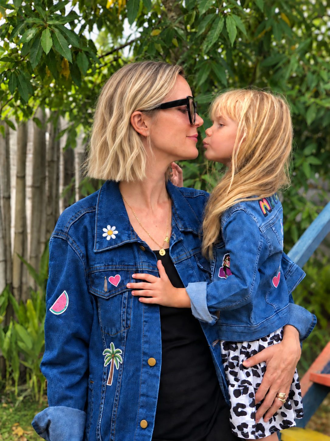 Matilda Gyllenhammar in Patchy Tiger denim with her daughter