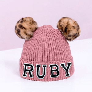 Shop KIDS CUSTOM POM POM BEANIE- PINK - Main Image