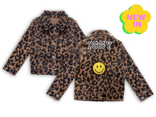 Load image into Gallery viewer, KIDS CUSTOM LEOPARD DENIM JACKET- Special Edition smiley