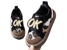 Load image into Gallery viewer, KIDS CUSTOM PATCH SNEAKERS- Black leopard canvas