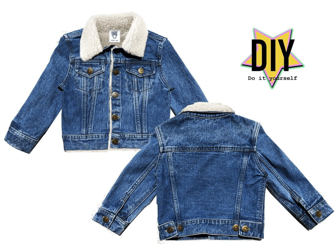 Shop KIDS DIY SHEARLING DENIM JACKET Basic Name Gold Patch Bundle