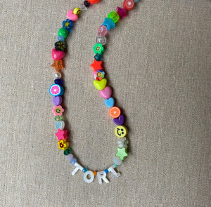 CUSTOM NAME NECKLACE- Mixed beads x Mother of pearl