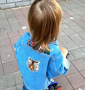 Personalised Rose Gold Sequin Tiger Denim Jacket | Gifts For Kids and Teens 7-8